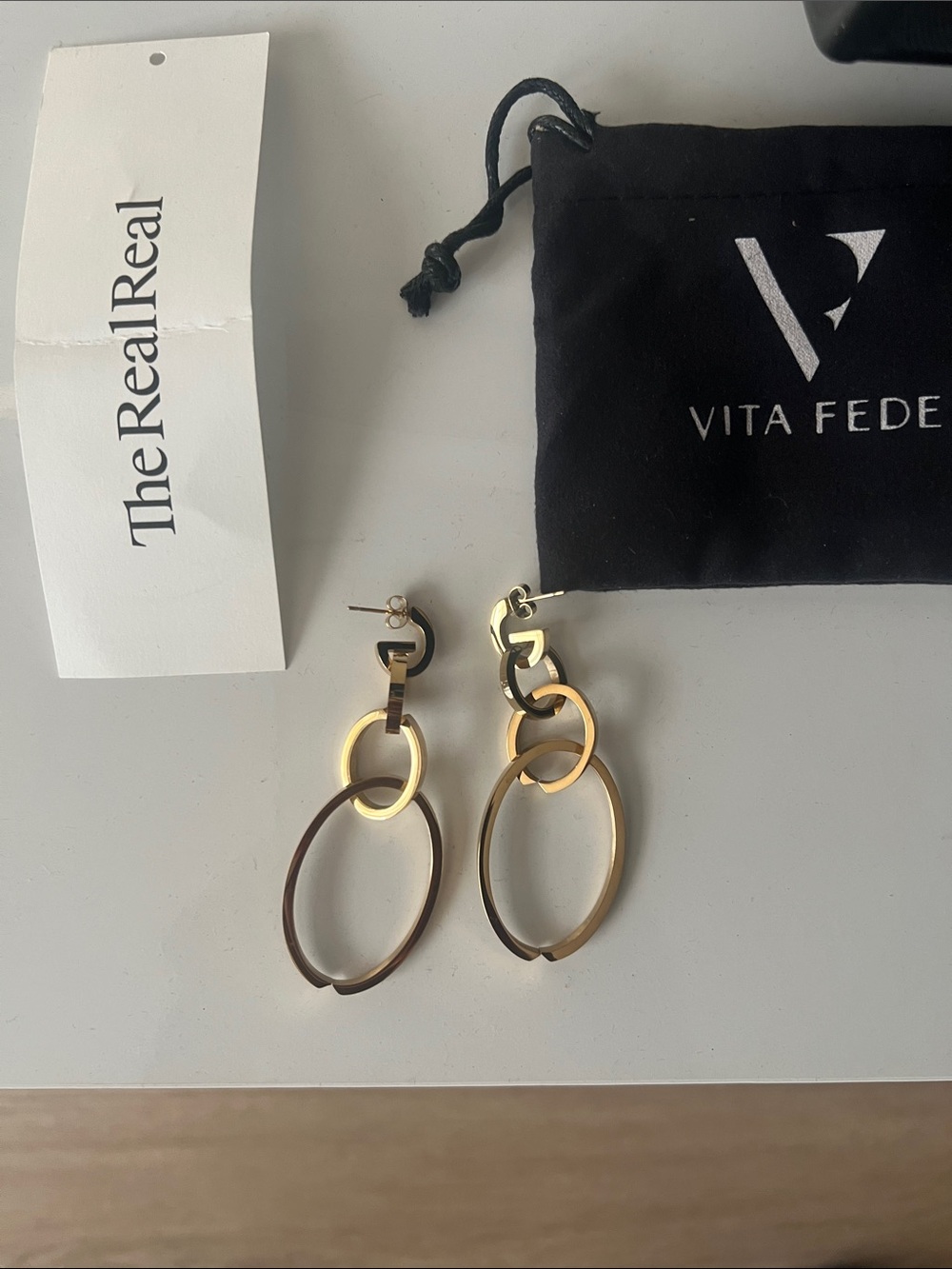 Vita Fede Gold and Black Linked Oval Drop Earrings
